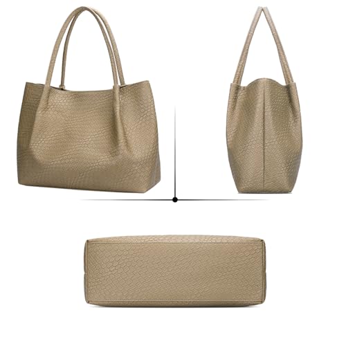 KKXIU Tote Bag for Women Vegan Leather Shoulder Purse Large Capacity Travel Bag - color: Apricot02