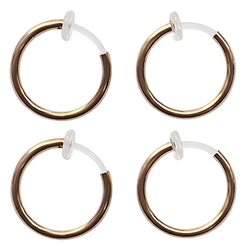 Silver Small for Women Comfortable Plastic Invisible Clip On Hoop Earrings Men Fake Nose Ring Faux Lip Septum Ring Fake Cartilage Earrings 12 mm Spike Cross Feather 15mm Unisex Gold Non Piercing Lobes - color: 15mm Gold