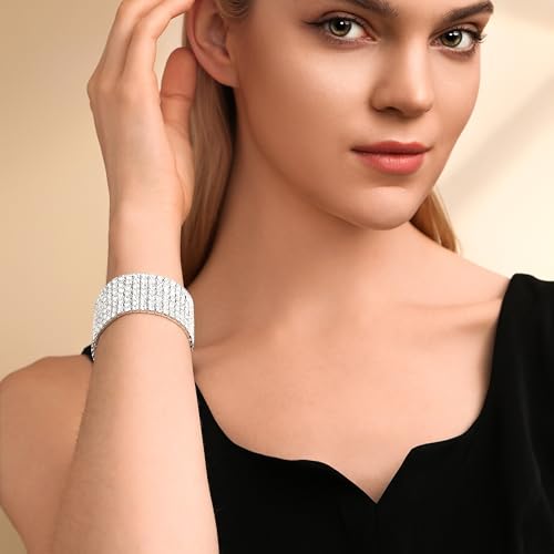 Zealmer Sparkle Multicolor Rhinestone Stackable Stretch Bracelets for Women - color: 7 Row Silver Bracelet