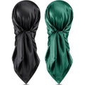 SATINIOR 35 Inch Silky Head Scarf 2 Pcs Large Square Neck Scarf Sleeping Hair Wrapping Satin Bandana for Women - color: Black, Dark Green, style: Classic