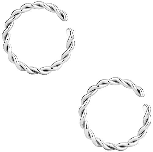 Forbidden Body Jewelry Nose Rings Set Surgical Steel Braided Hoops for Pierced and Fake Nose and Cartilage Piercings 14G-20G - style: 14g 10mm Silver Tone (2pcs)