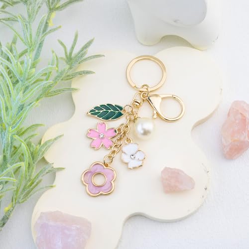 Cute Flower Keychain Mini Tassels Tote Bag Keychain Purse Charms | Purse Charms For Handbags Kawaii Bag Charms For Tote Bags Mini Girls Backpack Keychains Accessories