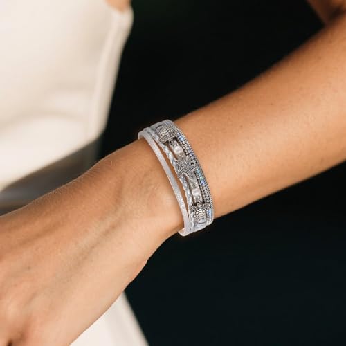 Long tiantian Boho Leather Wrap Bracelets Western Bracelets for Women Stackable Starfish Crystal Pearl Turquoise Leather Bracelet With Clasp Jewelry Gifts Boho Dresses - color: B7:grey Bracelet