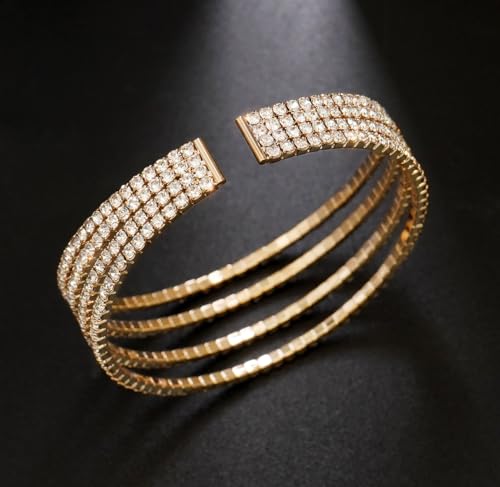Rhinestone Bracelet for Women MultiLayer Crystal Cuff Bracelet Strand Layered Bracelet - color: Gold 7