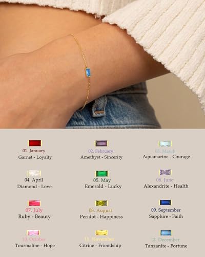 FUNEIA Birthstone Gold Bracelets for Women Non Tarnish Trendy Dainty 14K Gold Plated Bracelet Stack Stackable Blue Green May Emerald Friendship Bracelets Jewelry Gifts for Mom Best Friend - color: 12. December(Tanzanite)