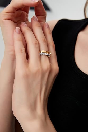 14K Gold Plating and Platinum Plating Stackable Interlocking Ring Set | Anti-Allergy Mixed Metal Multi-Ring Declaration Jewelry | Women's Festival Gift, Mother's Day/Birthday/Engagement Jewelry - size: 6, style: Two-layer ring