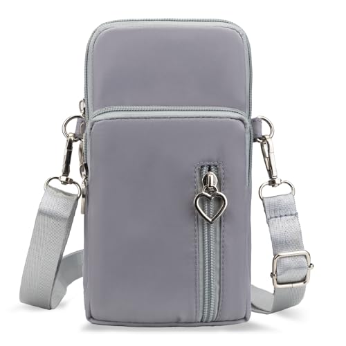 JANKS Small Crossbody Bag for Women - Mini Phone Purses with Crossbody Strap and Wallet - Nylon Arm Bag - color: A-grey