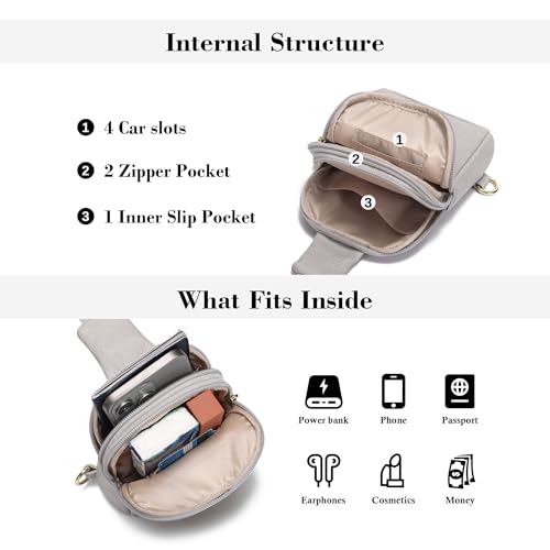 INICAT Women's Small Sling Bag, Lightweight Everyday Vegan Leather Crossbody Purse for Daily Essentials and Travel Light - color: Grey Stone, size: Small