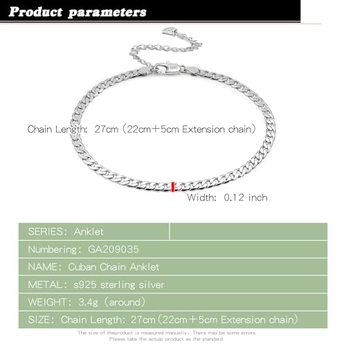 Dankadi 925 Sterling Silver Anklets Bracelet Women/Men Waterproof Simple Durable Chopin Chain/Cuban Link/Figaro/Box/Twist Rope Chain For Beach Foot Jewelry Gift - color: 3MM Blade Chain, size: 27cm