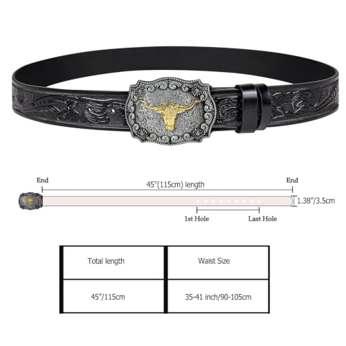 Dubulle Womens Belt Chain Leather Belts Vintage Western Adjustable Elastic Double Buckle for Cowboy Pant Dress - color: Black Silver Gold
