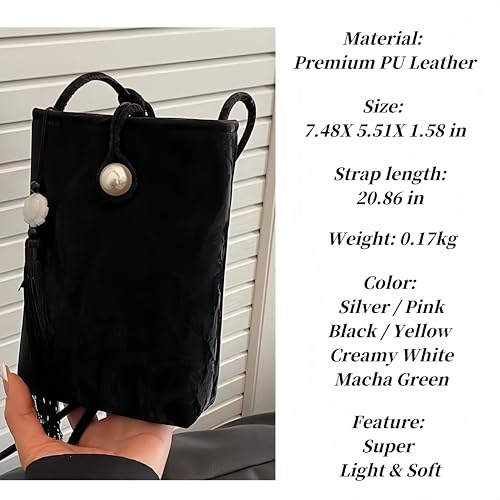 Women Mini Crossbody Bags Small Shoulder Bags CellPhone Purse Tassels Wallet Purse for Women - color: Black