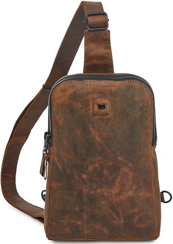 Leather Sling Bag for Women Genuine Crossbody Purse Small Trendy Cross Over Chest with Phone and Credit Card Slots (Cognac Crazy Horse) - color: Cognac Crazy Horse