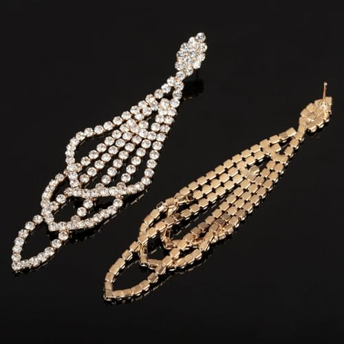 Sparkly Silver Crystal Dangly Earrings for Women Trendy, Statement Cubic Zirconia Drop Dangle Earring Long Rhinestone Tassel Party Prom Ear Jewelry Gift - color: Gold