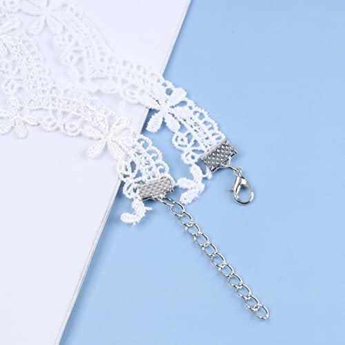 Boho Black Crystal Lace Choker Necklace Tassel Black Teardrop Necklace Choker Gothic Droplet Rhinestone Collar Necklace Retro Vintage Necklace Chain Jewelry for Women and Girls(Black A) - color: White A