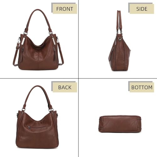 Shoulder Handbags for Women Large Soft Casual PU Leather Hobo Tote Purses - color: B-chestnut Brown
