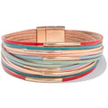FANCY SHINY Boho Leather Bangle Bracelets Stackable Noodle Tube Bracelets Layered Wrap Cuff Bracelets with Magnetic Clasp - color: Colorful