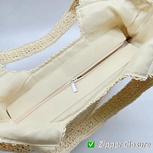Aphoraeny Straw Beach Bag Buckets Totes Handbag Shoulder Tote Bag Straw Purse Summer Purse Women Summer Handbag - color: D-beige
