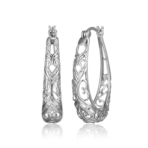 Amazon Collection Sterling Silver Filigree Oval Hoop Earrings - color: Silver