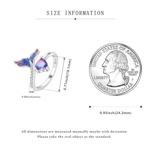 PARCOM Adjustable Women Stackable Ring, 925 Sterling Silver Open Rings - Trendy Eternity Cubic Zirconia Stackable Band Engagement Promise Ring for Her, Hypoallergenic Non Tarnish Nature Bird Floral Thumb Rings - color: Mermaid Princess