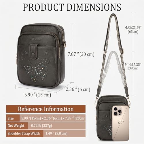KITEVIUN Crossbody Bags for Women Leather Crossbody Purse Small Shoulder Phone Purse with Adjustable Strap & RFID Card Slots - color: 10-dark Gray
