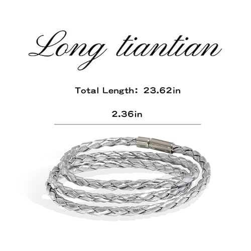 Long tiantian Boho Bracelets for Women Western Jewelry for Women Leather Wrap Bracelets Stackable Bangle Western Outfit for Women - color: mens bracelet(silver)