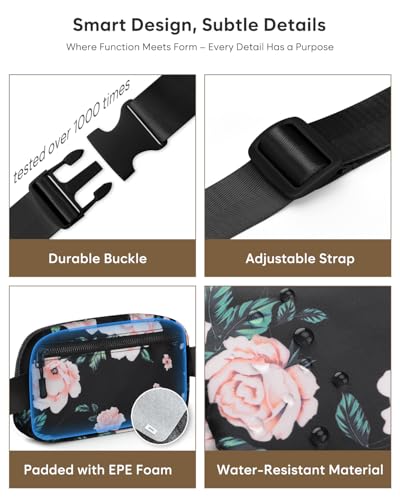 Pritent Fanny Packs for Women Cross Body Bag Waterproof Belt Bag with Adjustable Strap and Zipper Back Pocket Small Crossbody Bags Fashion Waist Packs for Workout Travelling(Flower Print) - color: Flower Print, size: Small