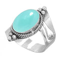 Handmade 925 Sterling Silver Plated Ring Natural Gemstone Carnelian, Rose Quartz, Tiger Eye, Crystal Oval Boho Jewelry For Women - color: Aqua Chalcedony