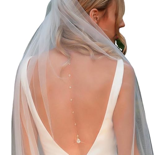 Wedding Back Necklace for Backless Dress Gold Silver Cz Bridal Backdrop Necklace Choker Rhinestone Teardrop Brides Back Body Chain Sparkly Crystal Diamond Long Drop Y Lariat Pendant Bridesmaid Women - color: Gold