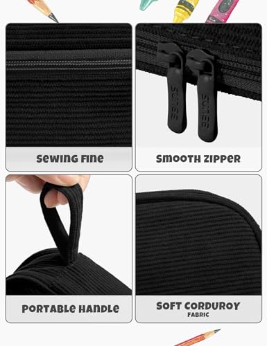 SUNEE Cute Pencil Case, Large Pencil Pouch, Soft Corduroy Aesthetic Big Pencil Bag with Zipper, Kawaii Stationery Storage and Organizer, School Supplies for Teen and Adult, Boys&Girls, Coal Black - color: Coal Black