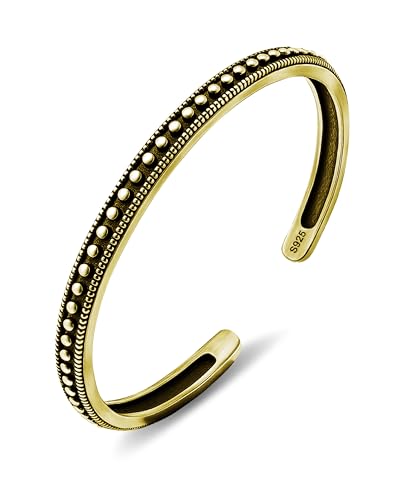 Vintage Silver Cuff Bangle Bracelet for Women, Open Adjustable Bangle with Carved Dot Design，Silver & Gold Bracelet, Fashion Boho Jewelry Gift for Her - color: Gold