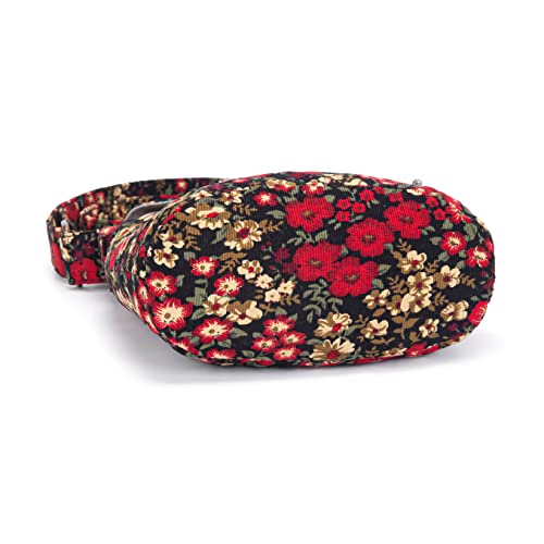 OPQRSTU Women's Retro Small Size Canvas Shoulder Bag Hippie Boho Crossbody Handbag - color: Corduroy Red Black