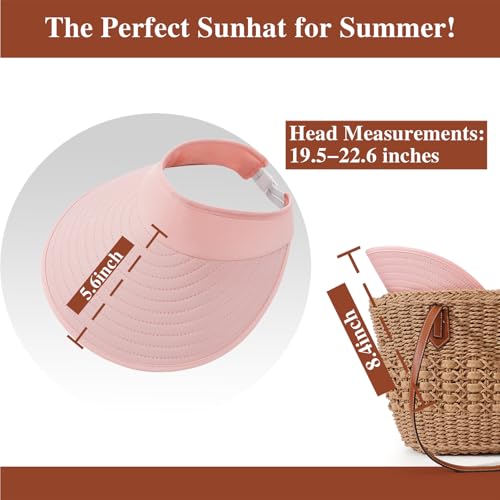 Sun Hats for Women - Wide Brim Sun Visor Hat for Women, UPF50+ Lightweight Foldable Ponytail Sports Cap - color: Pink