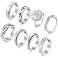 FEYIR 8 Pcs Fidget Rings for Women Anxiety Spinner Stainless Steel CZ Band Ring Spinning Rings Set for Anxiety - color: 8pcs-Silver