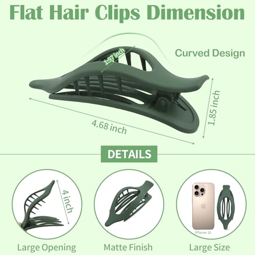 9 Pack Flat Hair Clips for Women, Matte Claw Clips for Thick & Thin Hair (Green) - color: Green-Regular
