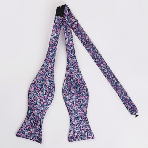 Alizeal Mens 2pcs Classic Floral Pattern Self-tied Bow Tie and Handkerchief Set - color: 045-navy/ Blue/ Pink