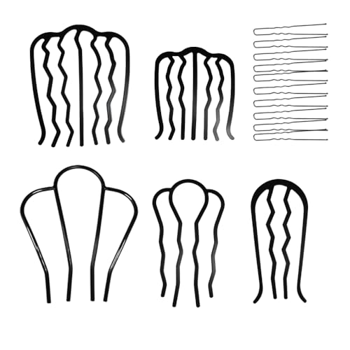 15 Pcs Hair Side Combs Metal Hair Fork Clip U Shaped Hair Pins Black Vintage Style Hair Sticks for Thick Hair Bun French Twist Styling Updo Hairstyle and Hair Accessories for Women Girls