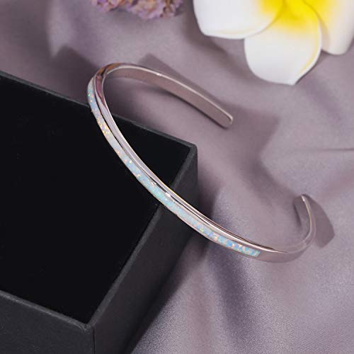 CiNily Womens Cuff Bracelet,Opal Bangle Bracelets Gold Plated Hypoallergenic Ladies Gemstone Open Cuff Bangle Bracelet - color: thin open cuff bracelet-white