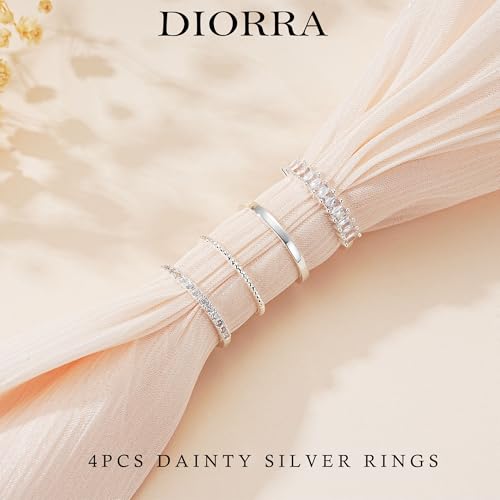 Sterling Silver Ring for Women, 4PCS Thin Stackable Rings Cubic Zirconia Thumb Ring Set Engagement Statement Wedding Bands for Women Size 5-10 - color: Diamond set, size: 6 (Circum 51.5mm)