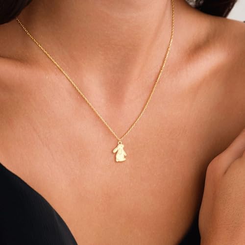 VRIUA Gold Necklace for Women - 14K Gold Plated Dainty Italian Horn Star of David Butterfly Bow Sun Lotus Volleyball Baseball Cowboy Boots Necklace Jewelry Everyday for Women - style: Bunny