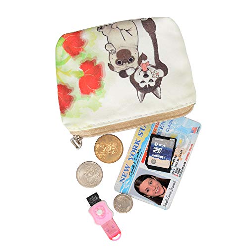 Women and Girls Cute Fashion Coin Purse Wallet Bag Change Pouch Key Holder - color: Flower and Dog
