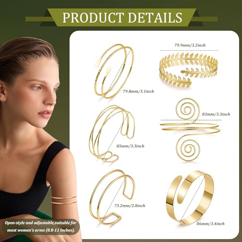 6PCS Gold Arm Cuff for Women Upper Arm Cuff Bracelets Adjustable Open Cuff Bangle Bracelet Minimalist Coil Swirl Upper Arm Bands Armband Set - style: Style C