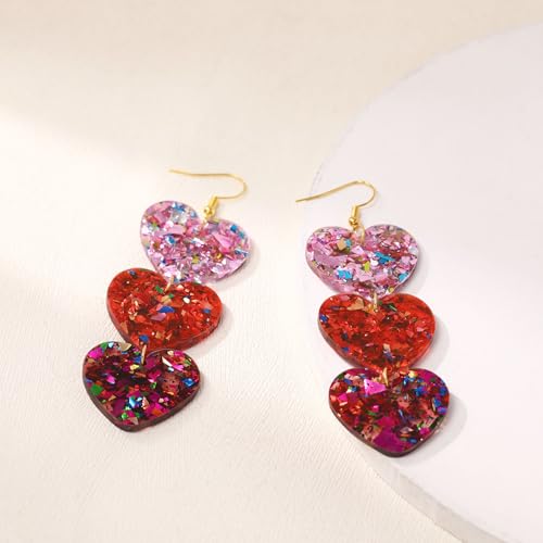 Colorful Shiny Love Heart Dangle Earrings Handmade Lightweight Glitter Acrylic Heart Shaped Hoop Earrings for Women Lovers Valentine's Day Mothers Day Party Jewelry Gifts - style: StyleE