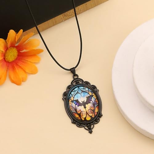 Halloween Gothic Witch Necklaces Cross Glass Pendant Necklace for Women Punk Vintage Black Dark Oval Cameo Necklace Witch Emo Necklaces Halloween Jewelry Witch Accessories 2025 - style: Bat