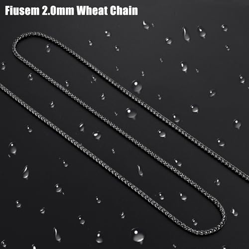 Fiusem Wheat Chains for Men and Women, 2/2.5/3/4/5mm Silver Tone/14K Gold Plated/Black Necklace Chain, Stainless Steel Mens Necklace 16-28 Inch - size: 18 Inches, style: Black 2MM