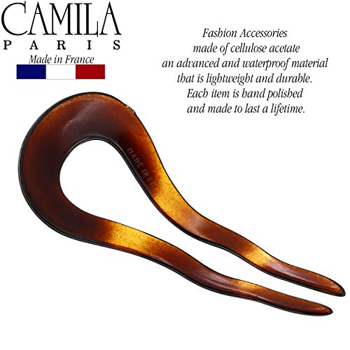 Camila Paris CP2639 French Twist Stick Clip Pins, Tortoise Shell, Wavy Hair Pin U-Shaped Hair Fork for Girls Spiral Updo Chignon Bun Holder, Flexible Styling Hair Accessories for Women, Made in France - color: 2-Prong Tortoise Shell