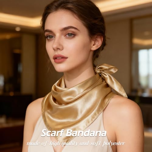 Ciormis 35" Silk Head Scarf for Women, 4 Pcs Satin Hair Scarf Square Silk Bandana Top Neck Scarves Hair Wraps for Sleeping - color: L1-solid-set6