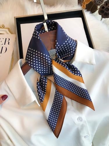 ANDANTINO 100% Mulberry Silk Scarf -21” Square Neckerchief with Gift Packed - color: Blue&brown