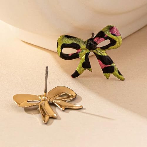 Boho Leopard Earrings for Women Bow Knot Statement Earrings Cheetah Exaggerate Earring Trendy Costume Jewelry Gift - color: Green