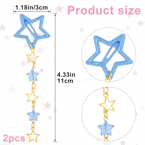 Pndeyo 2pcs Star Tassels Hair Clips for Women, Non-Slip 2000s Y2K Hair Snap Barrettes, Cute Star Beaded Pendant Hair Pin Accessories for Braid Long Short Thin Thick Hair- Blue - color: Blue-2pcs-B Style
