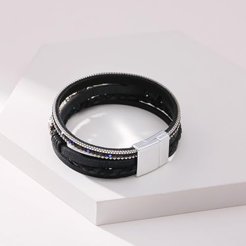 Long tiantian Boho Leather Wrap Bracelets Western Bracelets for Women Stackable Starfish Crystal Pearl Turquoise Leather Bracelet With Clasp Jewelry Gifts Boho Dresses - color: B4:BLACK Bracelet
